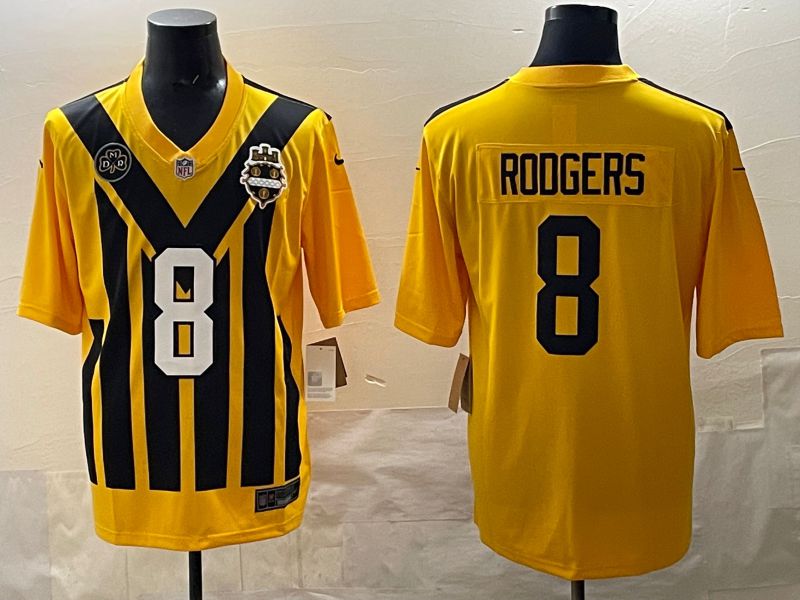 Men Pittsburgh Steelers #8 Rodgers Yellow Retro 2025 Nike Limited NFL Jersey style 002